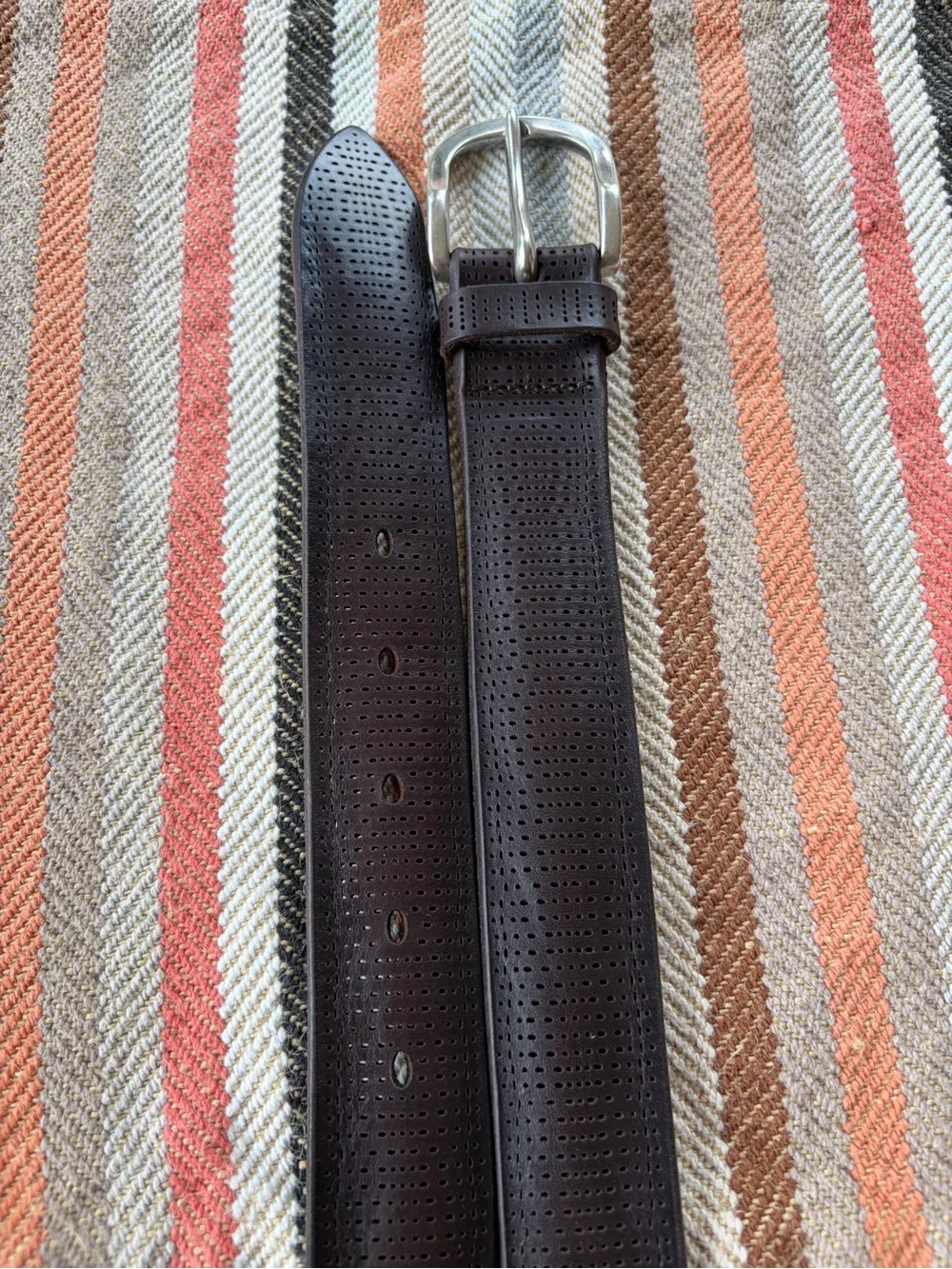 Orciani Brown Perforated Leather Belt with Silver Buckle Size 36 100CM Italy EUC
